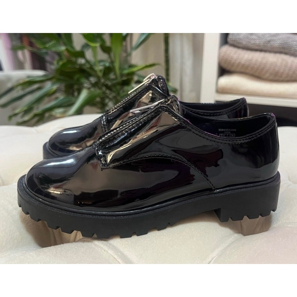 NEW ZARA Girls Black Patent Chunky Sole‎ Zip Up Oxford Shoes Toddler 30/12
